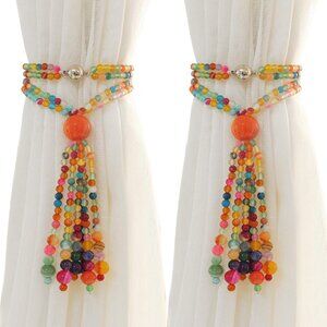 Magnetic Curtain Tiebacks: 2-pack of colorful agate tassel curtain holder